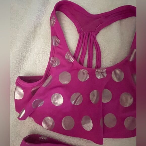 Girls size 7 Justice bright pink with silver colored circles racer back bikini - Picture 3 of 11